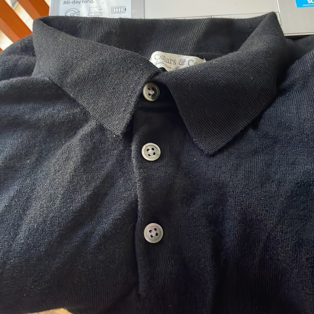 Collars & Co. Bellagio Three Button Long Sleeve Merino Polo Black Size XXL - Picture 5 of 6